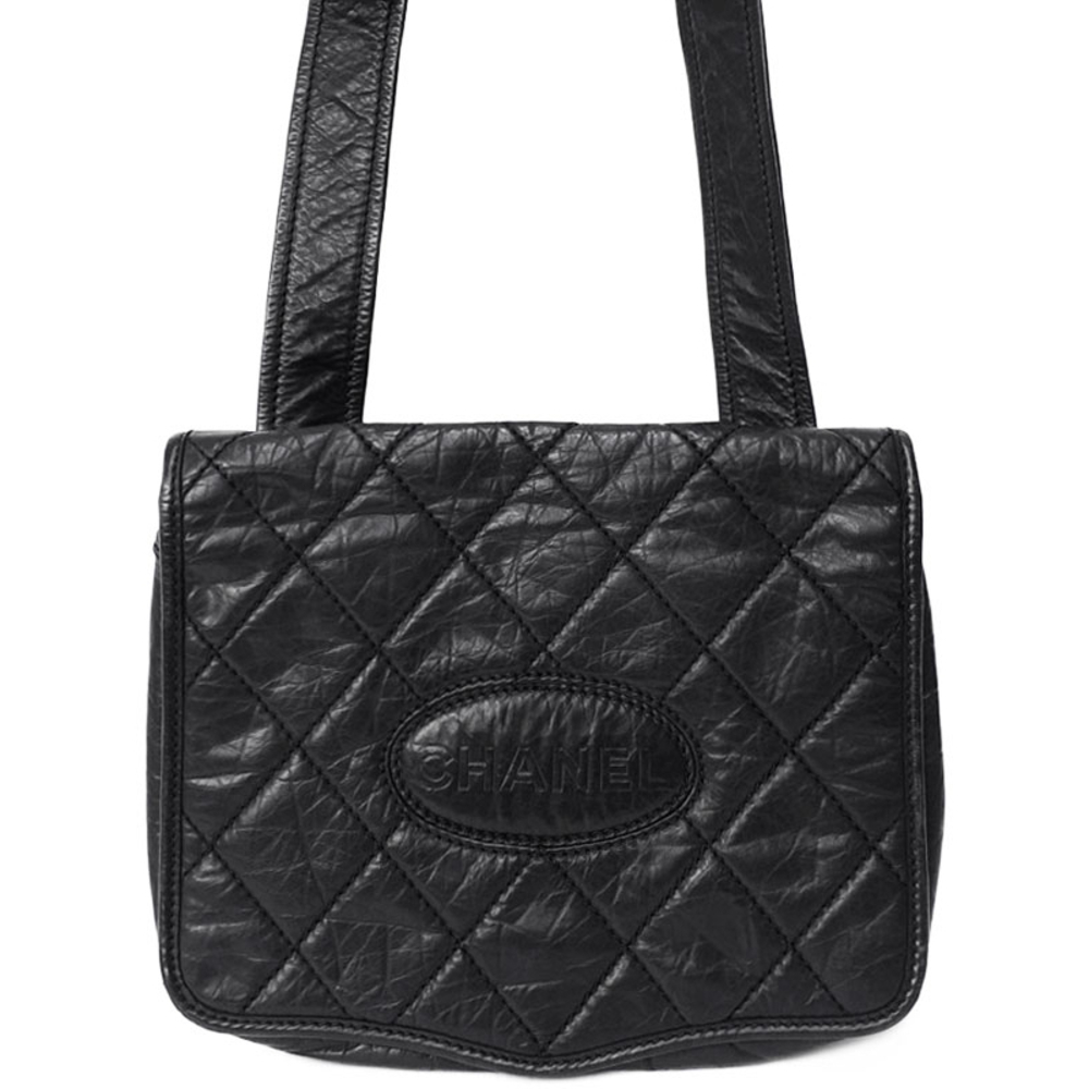 Chanel Matelasse Logo Shoulder Bag Black